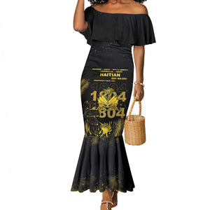Haiti 1804 Mermaid Dress Gold Tropical Leaves And Coat Of Arms - African Pride