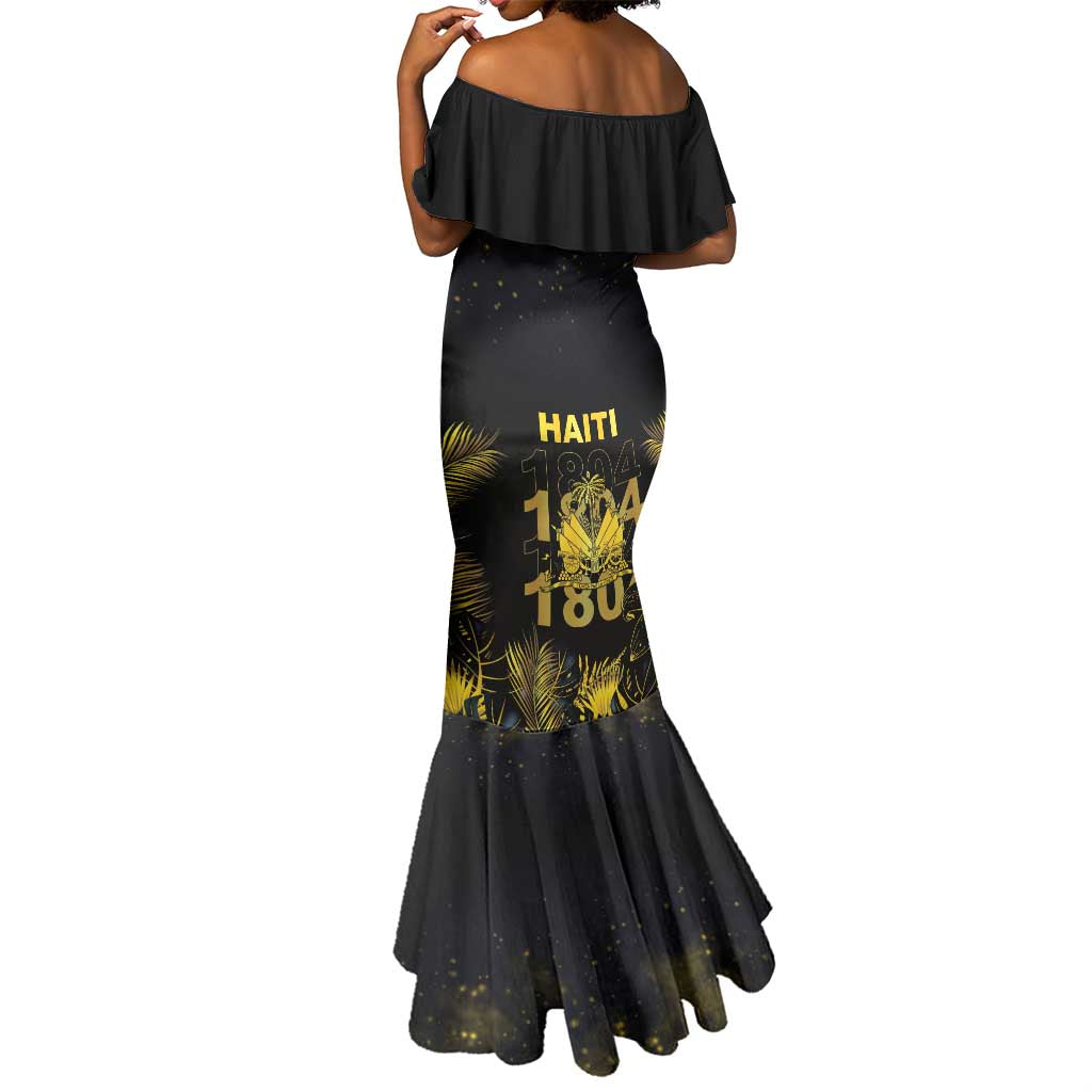 Haiti 1804 Mermaid Dress Gold Tropical Leaves And Coat Of Arms - African Pride