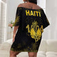 Haiti 1804 Off Shoulder Short Dress Gold Tropical Leaves And Coat Of Arms - African Pride