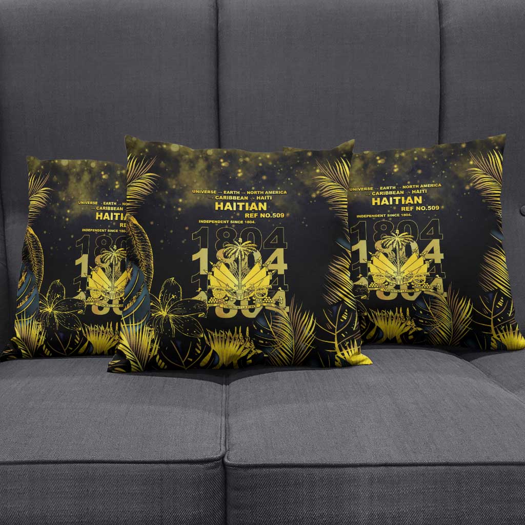 Haiti 1804 Pillow Cover Gold Tropical Leaves And Coat Of Arms