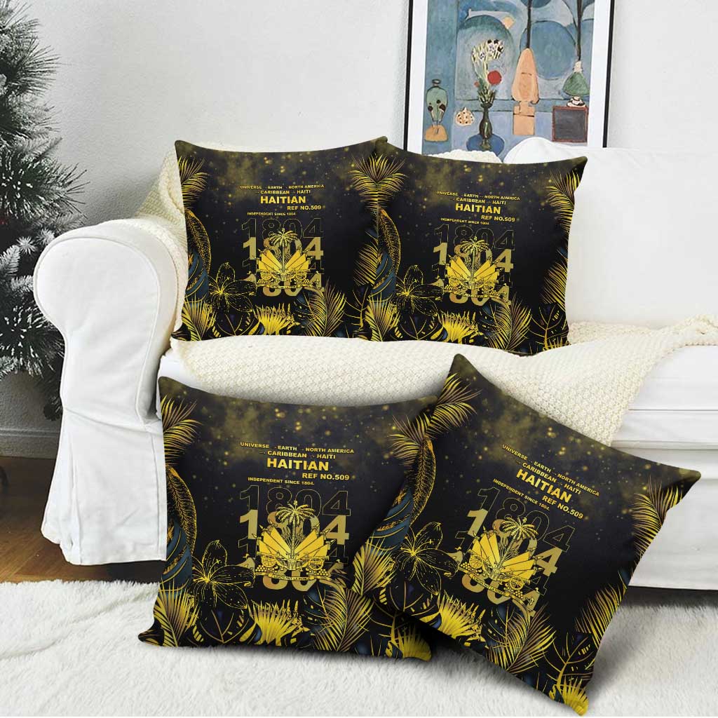 Haiti 1804 Pillow Cover Gold Tropical Leaves And Coat Of Arms
