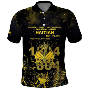 Haiti 1804 Polo Shirt Gold Tropical Leaves And Coat Of Arms - African Pride