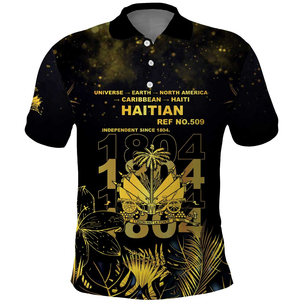 Haiti 1804 Polo Shirt Gold Tropical Leaves And Coat Of Arms LT05