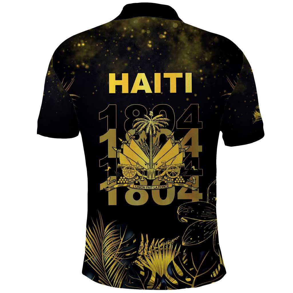Haiti 1804 Polo Shirt Gold Tropical Leaves And Coat Of Arms - African Pride