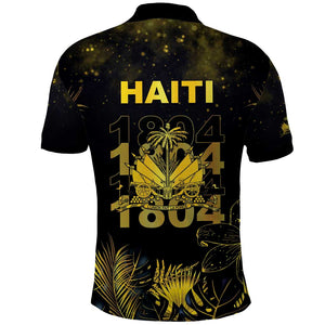 Haiti 1804 Polo Shirt Gold Tropical Leaves And Coat Of Arms - African Pride