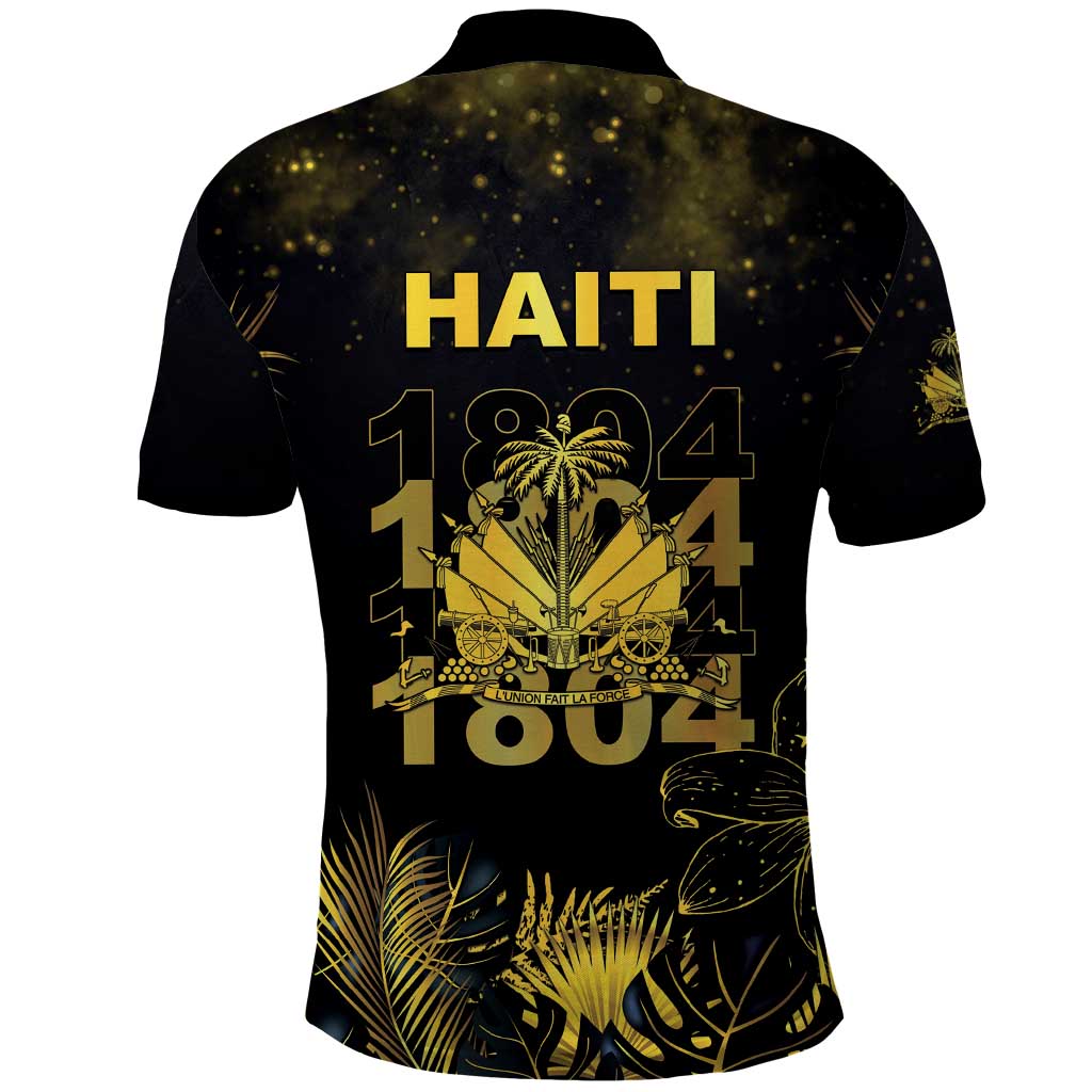 Haiti 1804 Polo Shirt Gold Tropical Leaves And Coat Of Arms LT05