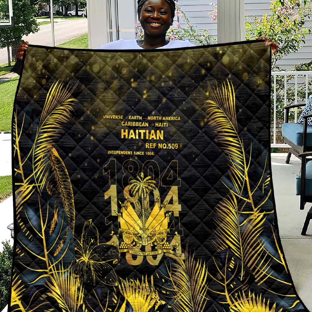 Haiti 1804 Quilt Gold Tropical Leaves And Coat Of Arms - African Pride