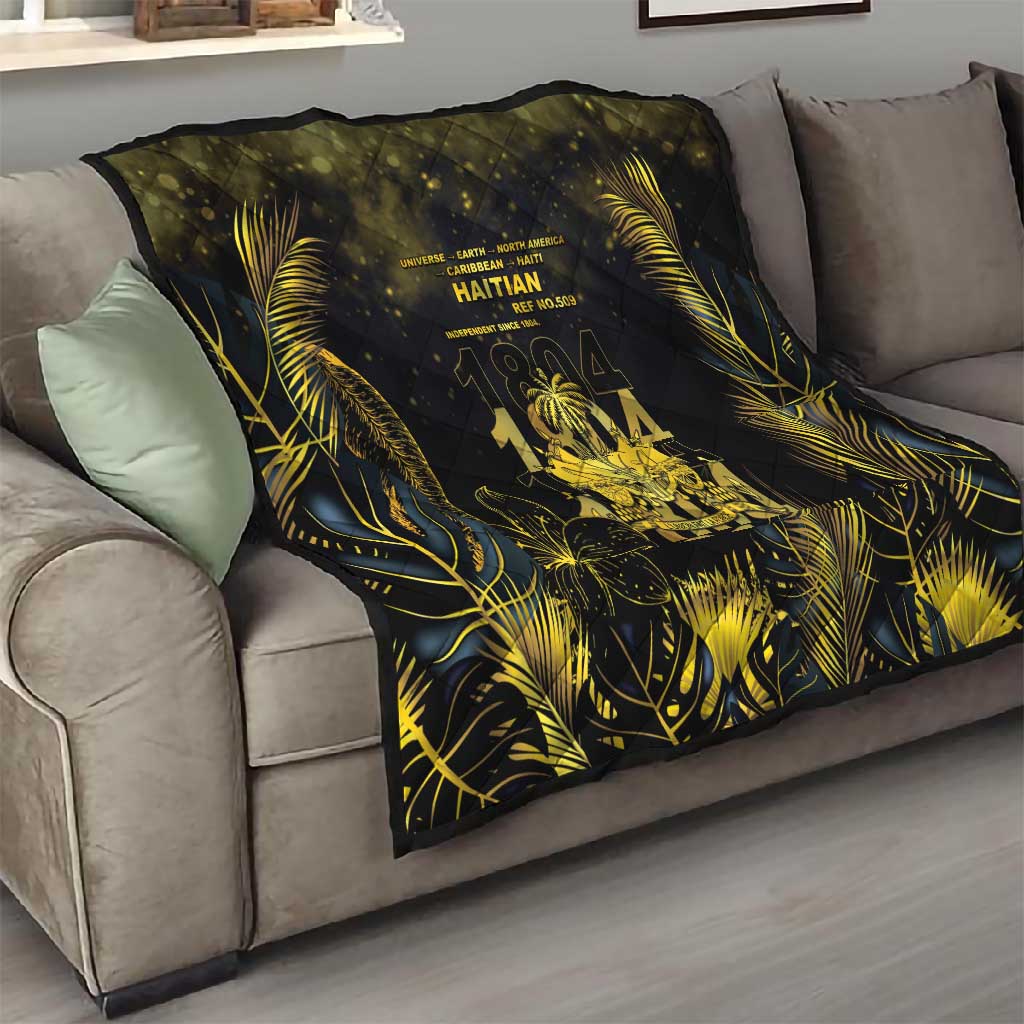 Haiti 1804 Quilt Gold Tropical Leaves And Coat Of Arms - African Pride