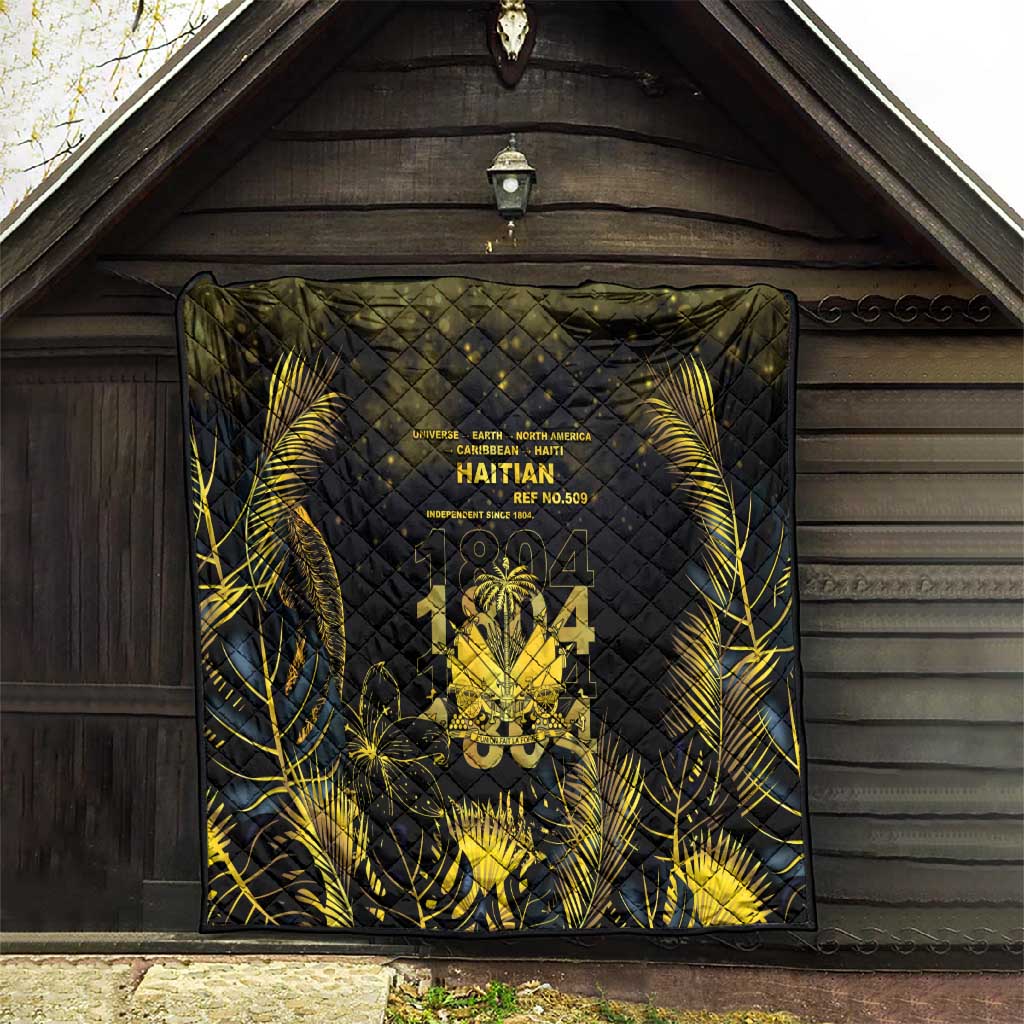 Haiti 1804 Quilt Gold Tropical Leaves And Coat Of Arms - African Pride