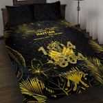 Haiti 1804 Quilt Bed Set Gold Tropical Leaves And Coat Of Arms - African Pride