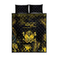 Haiti 1804 Quilt Bed Set Gold Tropical Leaves And Coat Of Arms - African Pride