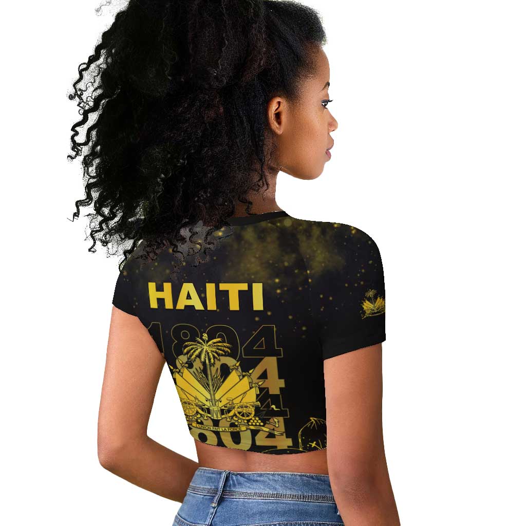 Haiti 1804 Raglan Cropped T shirt Gold Tropical Leaves And Coat Of Arms - African Pride