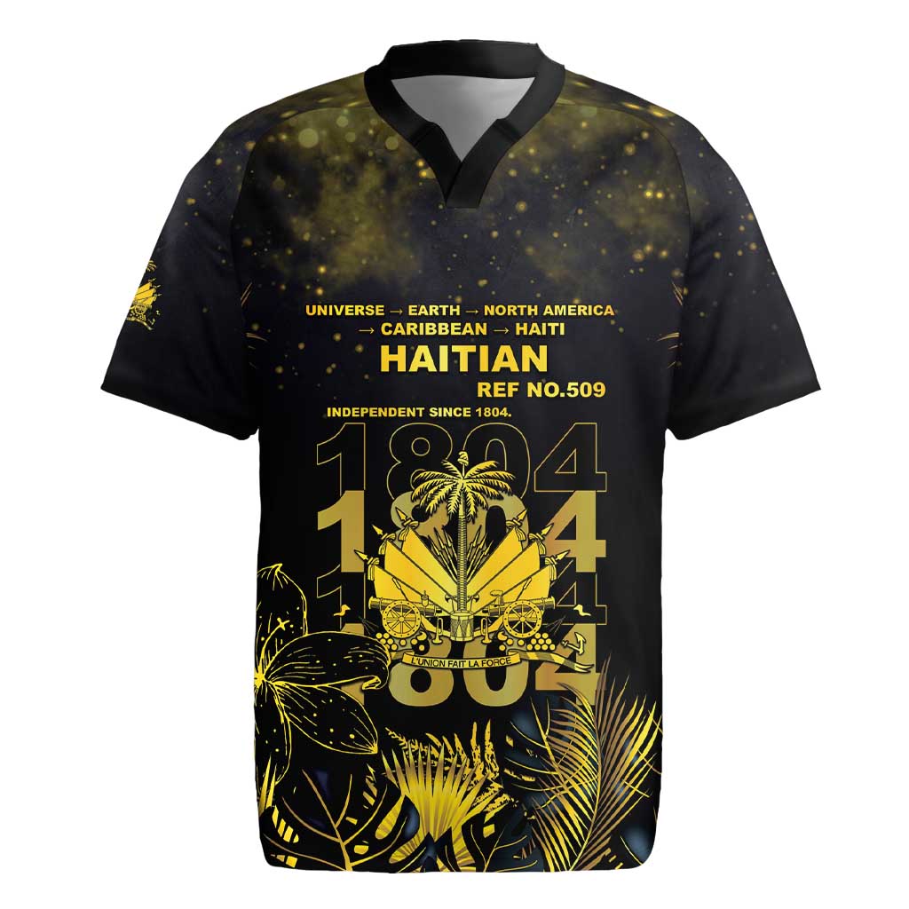 Haiti 1804 Rugby Jersey Gold Tropical Leaves And Coat Of Arms LT05