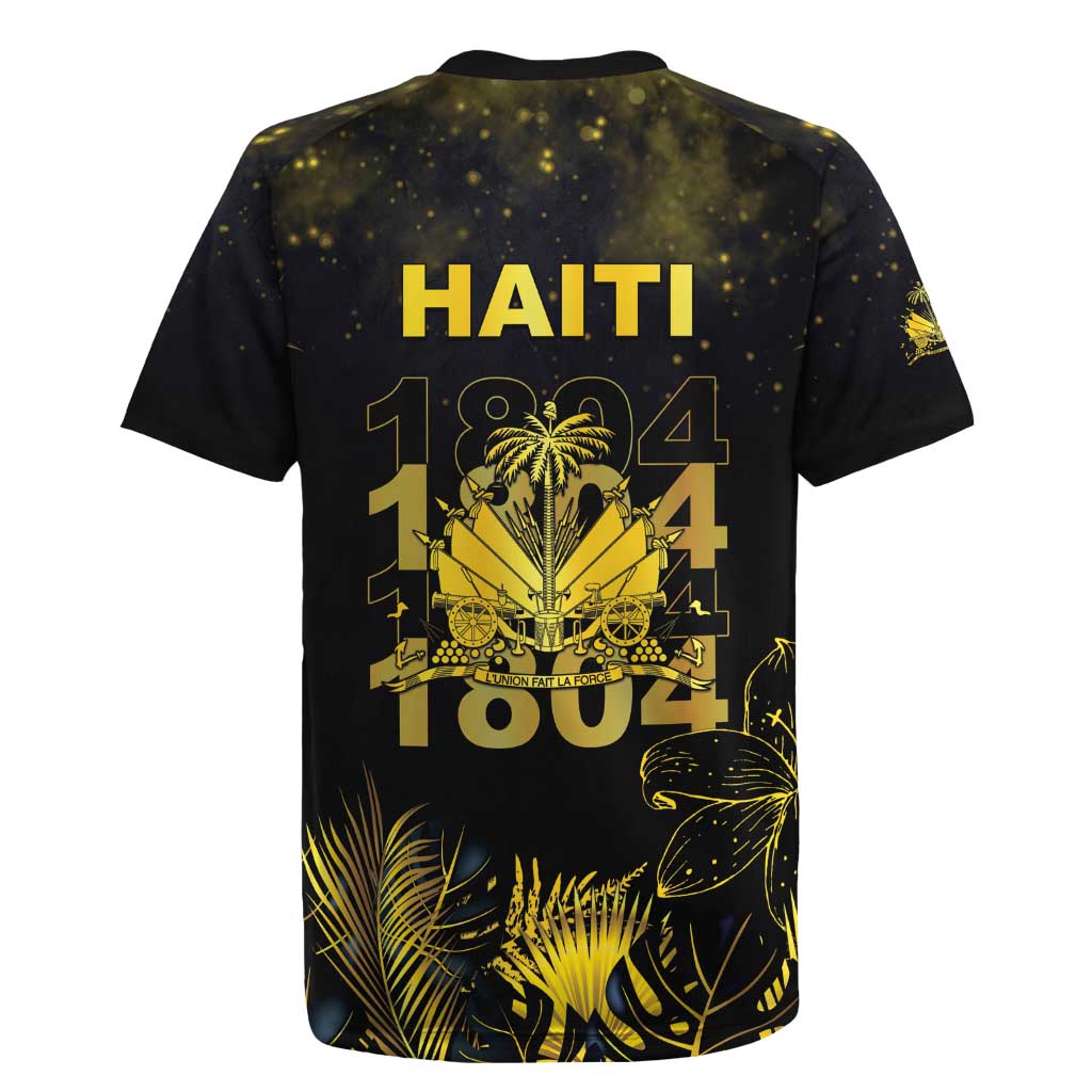 Haiti 1804 Rugby Jersey Gold Tropical Leaves And Coat Of Arms LT05