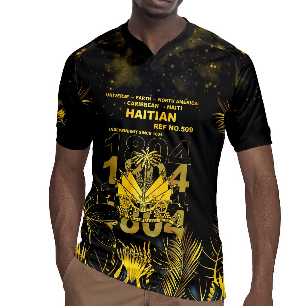 Haiti 1804 Rugby Jersey Gold Tropical Leaves And Coat Of Arms LT05