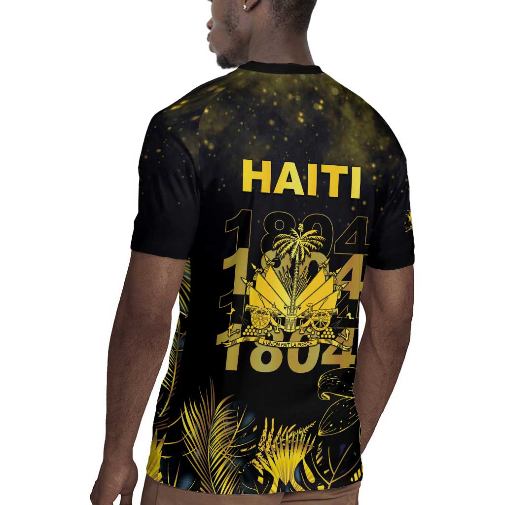 Haiti 1804 Rugby Jersey Gold Tropical Leaves And Coat Of Arms LT05