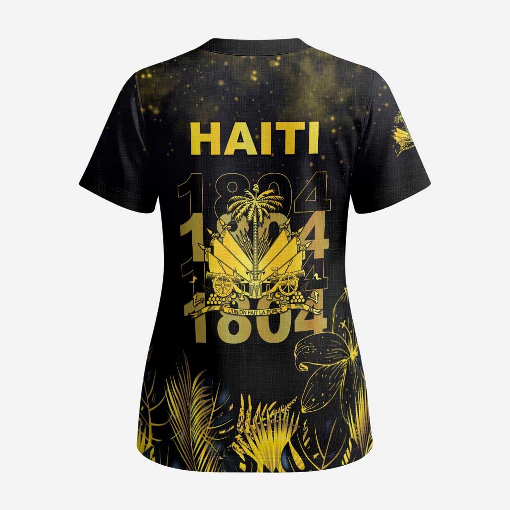 Haiti 1804 Scrub Top Gold Tropical Leaves And Coat Of Arms - African Pride