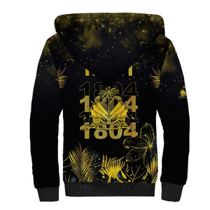 Haiti 1804 Sherpa Hoodie Gold Tropical Leaves And Coat Of Arms - African Pride