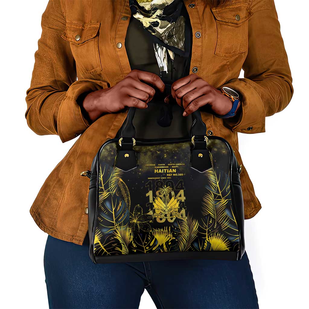 Haiti 1804 Shoulder Handbag Gold Tropical Leaves And Coat Of Arms - African Pride