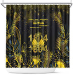 Haiti 1804 Shower Curtain Gold Tropical Leaves And Coat Of Arms - African Pride