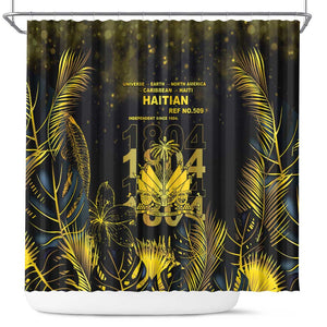 Haiti 1804 Shower Curtain Gold Tropical Leaves And Coat Of Arms - African Pride