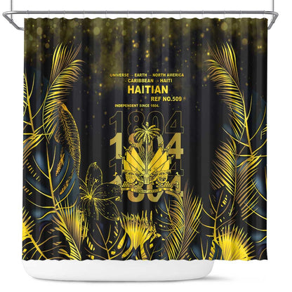 Haiti 1804 Shower Curtain Gold Tropical Leaves And Coat Of Arms - African Pride