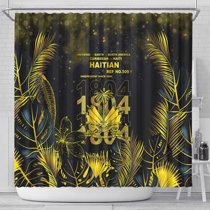 Haiti 1804 Shower Curtain Gold Tropical Leaves And Coat Of Arms - African Pride