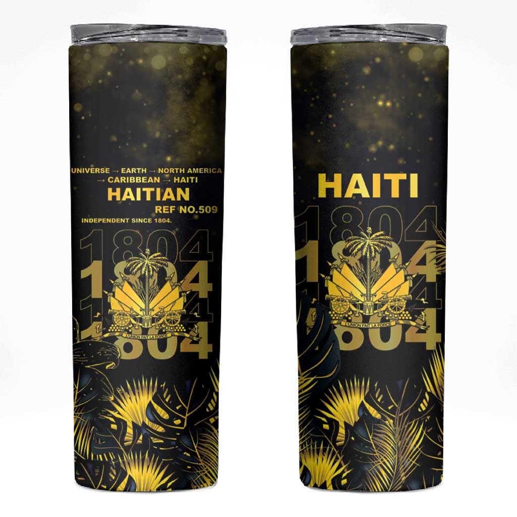 Haiti 1804 Skinny Tumbler Gold Tropical Leaves And Coat Of Arms - African Pride