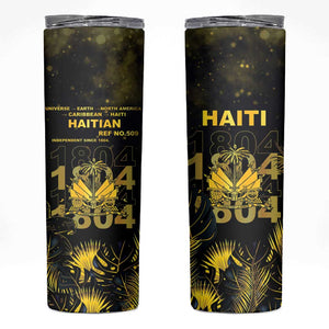 Haiti 1804 Skinny Tumbler Gold Tropical Leaves And Coat Of Arms - African Pride