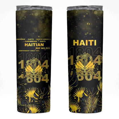 Haiti 1804 Skinny Tumbler Gold Tropical Leaves And Coat Of Arms - African Pride