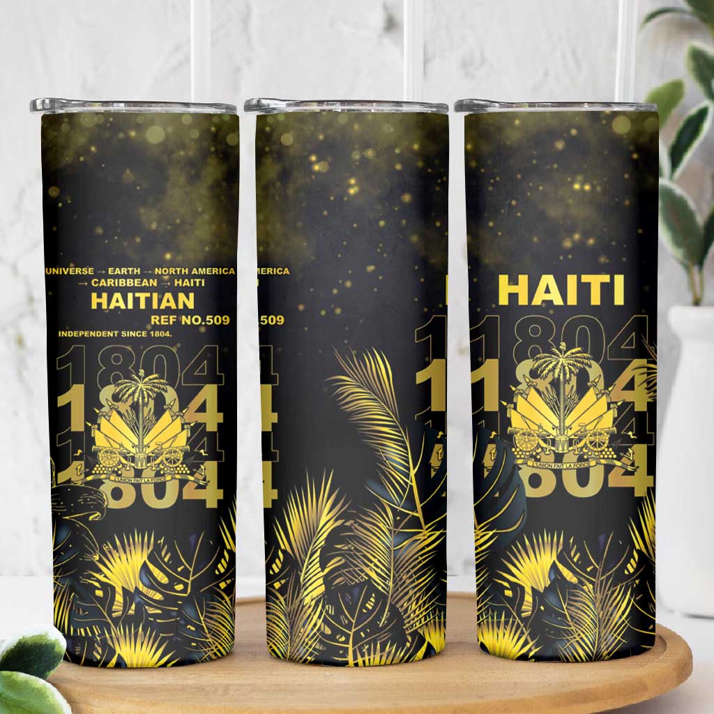 Haiti 1804 Skinny Tumbler Gold Tropical Leaves And Coat Of Arms - African Pride