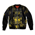 Haiti 1804 Sleeve Zip Bomber Jacket Gold Tropical Leaves And Coat Of Arms - African Pride