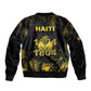 Haiti 1804 Sleeve Zip Bomber Jacket Gold Tropical Leaves And Coat Of Arms - African Pride