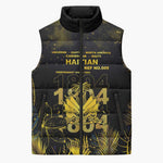 Haiti 1804 Sleeveless Puffer Jacket Gold Tropical Leaves And Coat Of Arms