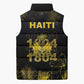 Haiti 1804 Sleeveless Puffer Jacket Gold Tropical Leaves And Coat Of Arms