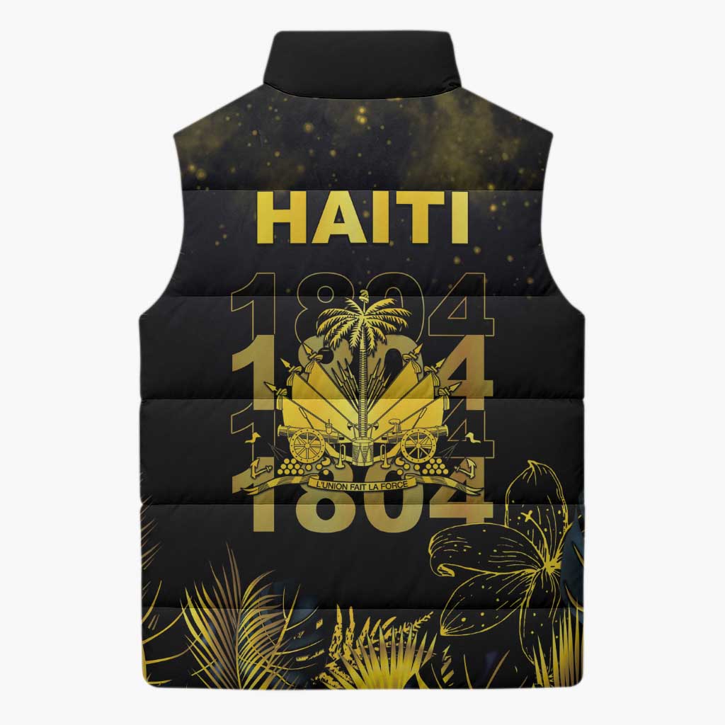 Haiti 1804 Sleeveless Puffer Jacket Gold Tropical Leaves And Coat Of Arms