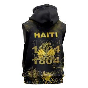 Haiti 1804 Sleeveless Zip Hoodie Gold Tropical Leaves And Coat Of Arms - African Pride