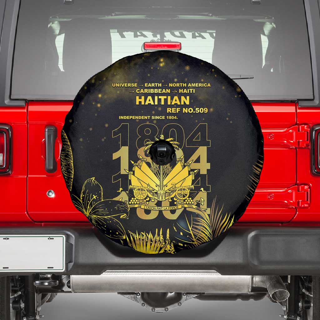 Haiti 1804 Spare Tire Cover Gold Tropical Leaves And Coat Of Arms - African Pride
