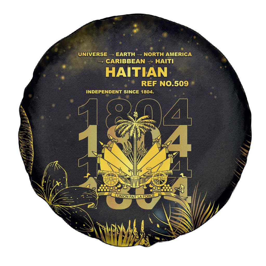 Haiti 1804 Spare Tire Cover Gold Tropical Leaves And Coat Of Arms - African Pride
