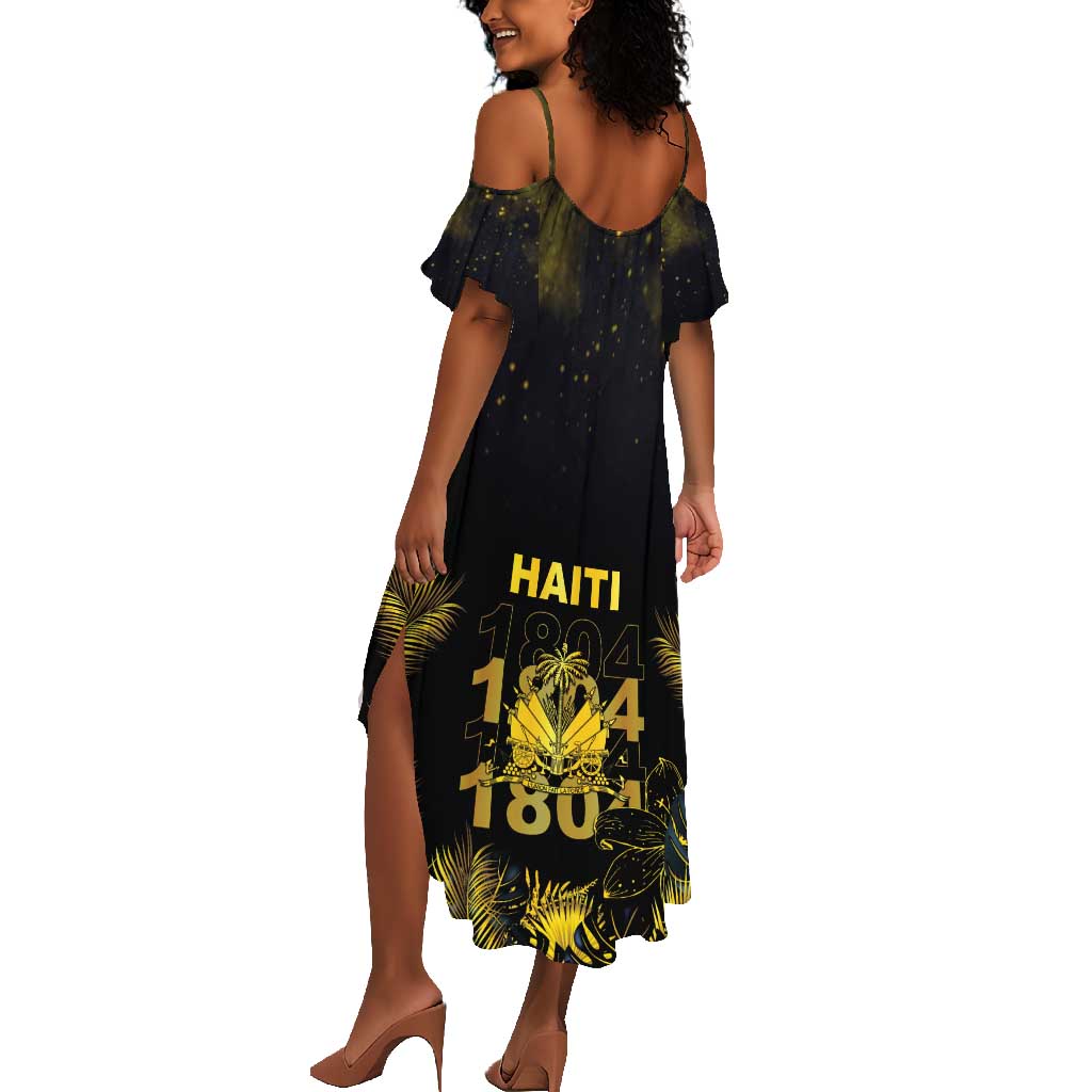 Haiti 1804 Summer Maxi Dress Gold Tropical Leaves And Coat Of Arms - African Pride