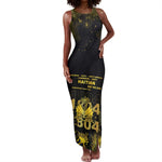Haiti 1804 Tank Maxi Dress Gold Tropical Leaves And Coat Of Arms - African Pride