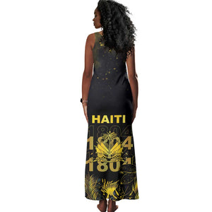 Haiti 1804 Tank Maxi Dress Gold Tropical Leaves And Coat Of Arms - African Pride