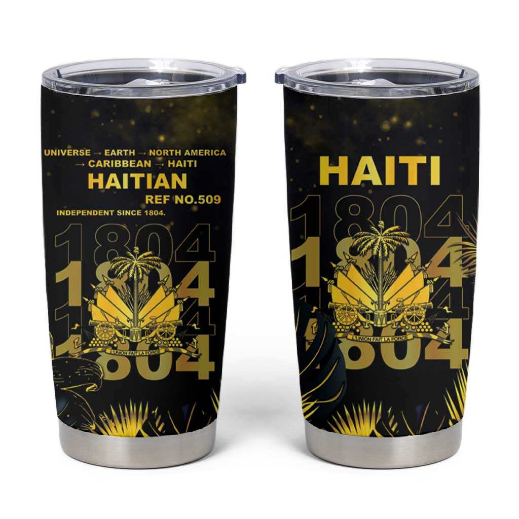 Haiti 1804 Tumbler Cup Gold Tropical Leaves And Coat Of Arms - African Pride