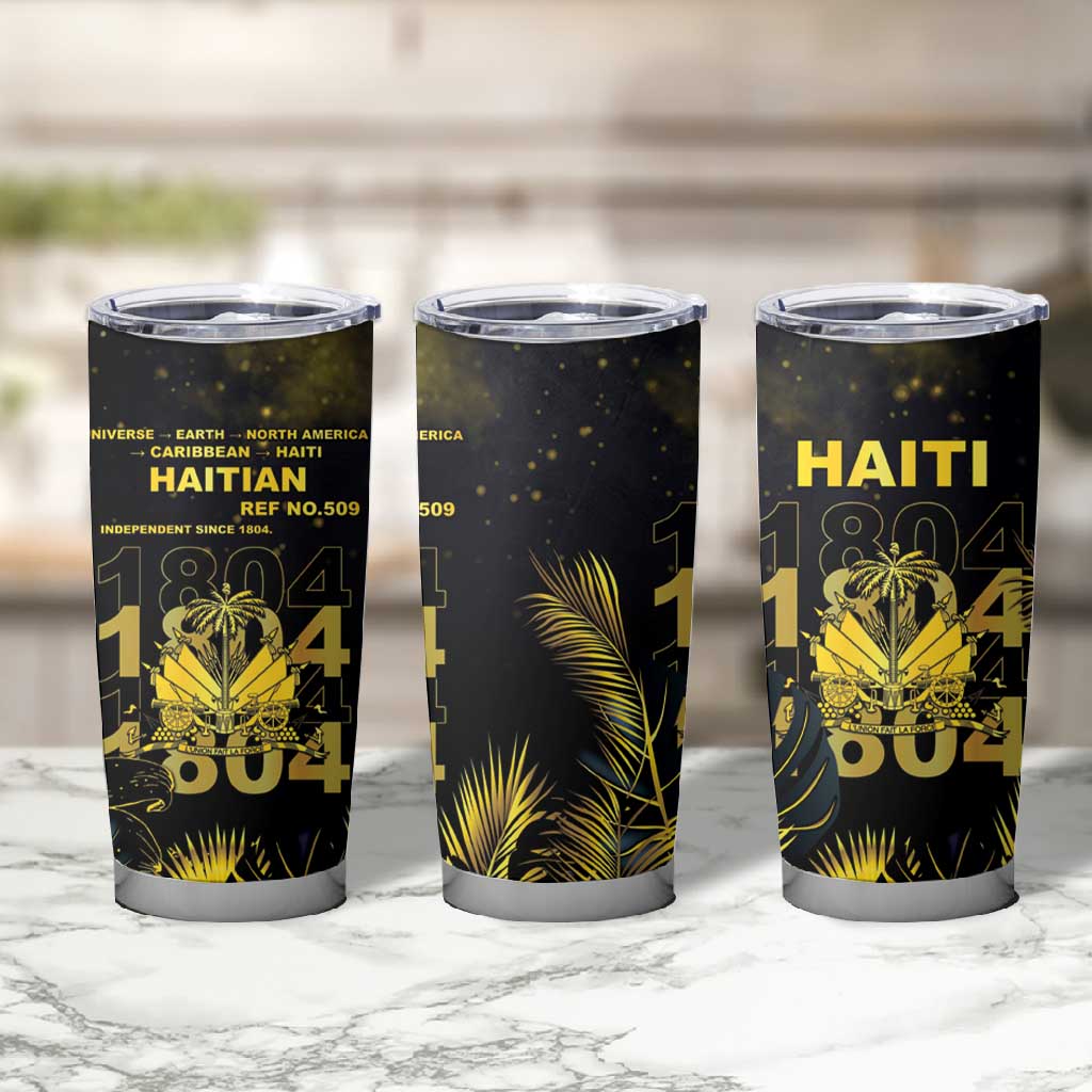 Haiti 1804 Tumbler Cup Gold Tropical Leaves And Coat Of Arms - African Pride