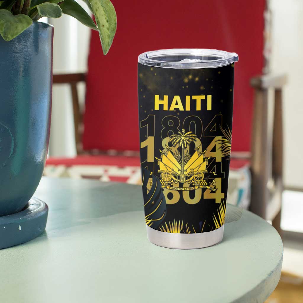 Haiti 1804 Tumbler Cup Gold Tropical Leaves And Coat Of Arms - African Pride