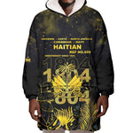 Haiti 1804 Wearable Blanket Hoodie Gold Tropical Leaves And Coat Of Arms - African Pride