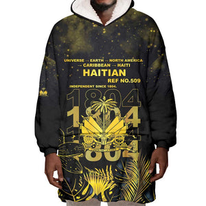 Haiti 1804 Wearable Blanket Hoodie Gold Tropical Leaves And Coat Of Arms - African Pride