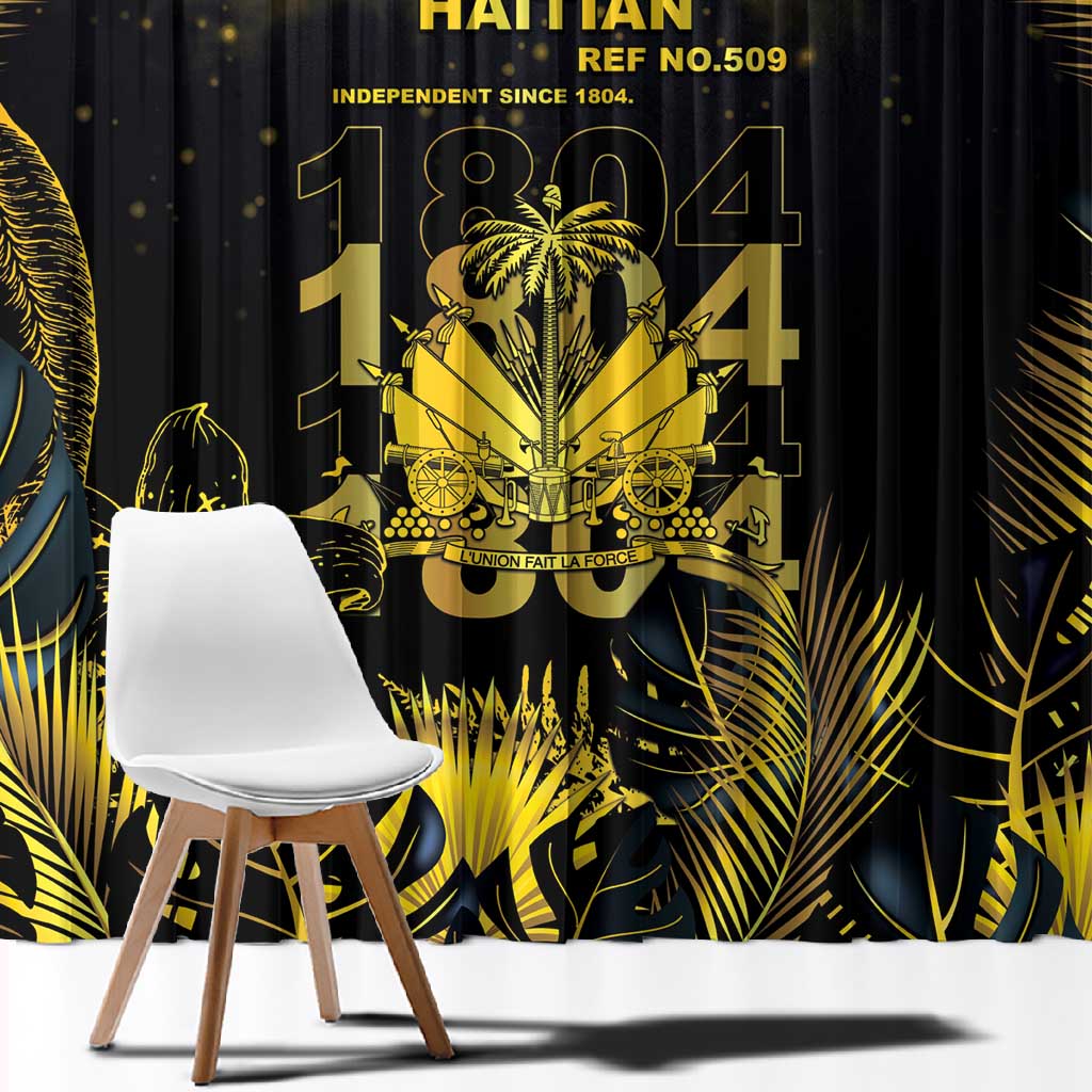 Haiti 1804 Window Curtain Gold Tropical Leaves And Coat Of Arms - African Pride