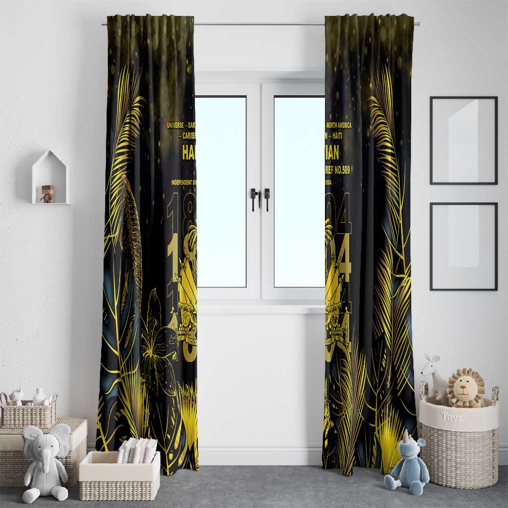 Haiti 1804 Window Curtain Gold Tropical Leaves And Coat Of Arms - African Pride