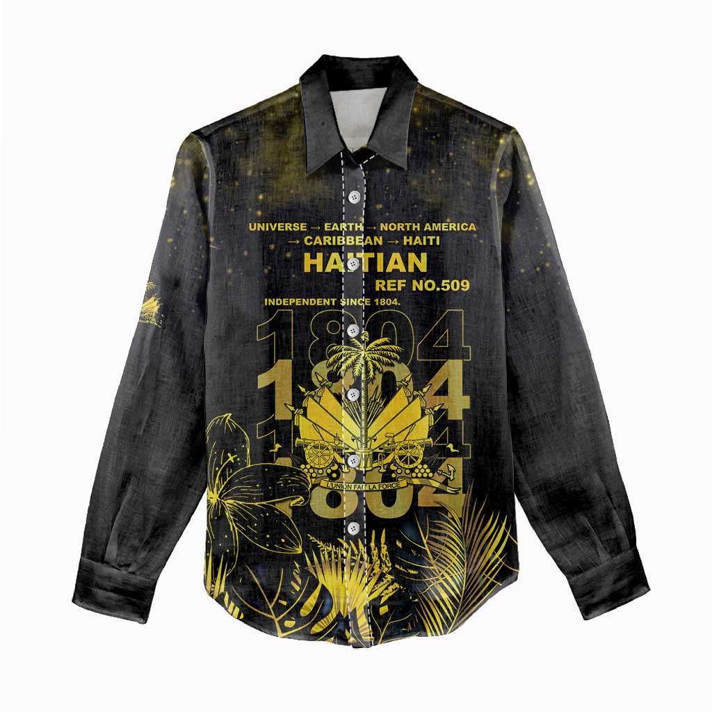 Haiti 1804 Women Casual Shirt Gold Tropical Leaves And Coat Of Arms - African Pride